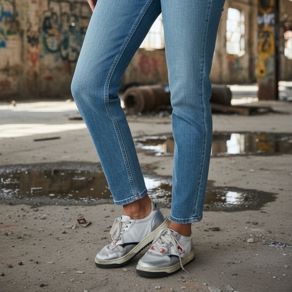 AUTRY WOMEN'S SUPER VINTAGE LOW TOP SNEAKERS WHITE/GOLD SIZE 9 - Picture 1 of 5